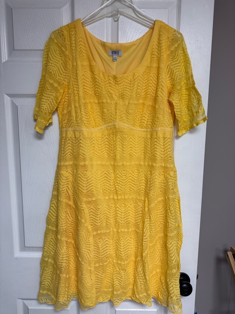 MONROE and Main Yellow Lace Scoop Neck Women's Dress